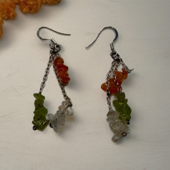 Handcrafted Silver and Multicolor Stone Earrings snd Broche - Picture 3 of 7